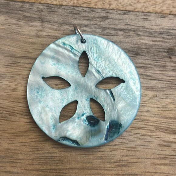 Blue Painted & Carved Shell Pendant 2” - Picture 2 of 3